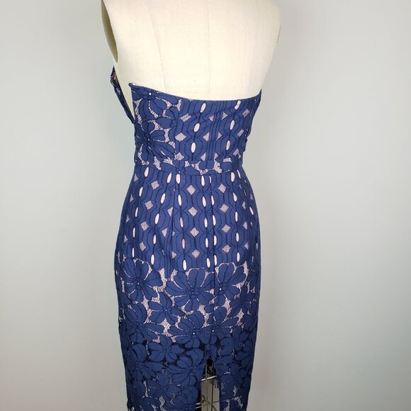 Stylestalker Navy Blue & Blush Pink Strapless Lace Cocktail Dress * Size Small - Picture 4 of 7